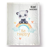 Babydecke softpeach panda regenbogen mit Namen bestickt